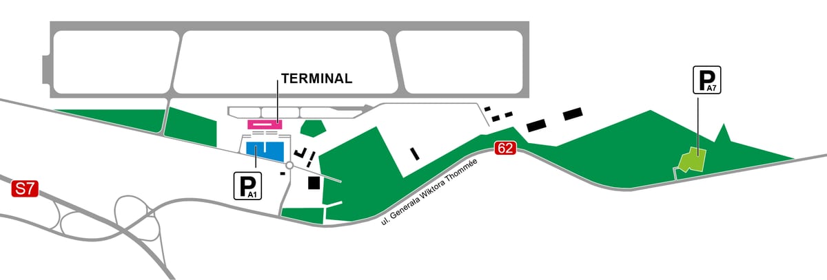 Mapa do Aeroporto de Varsóvia-Modlin e do terminal (WMI)