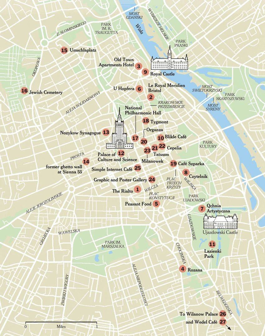 Mapa turístico de Varsóvia com atrações, museus, pontos turísticos e monumentos