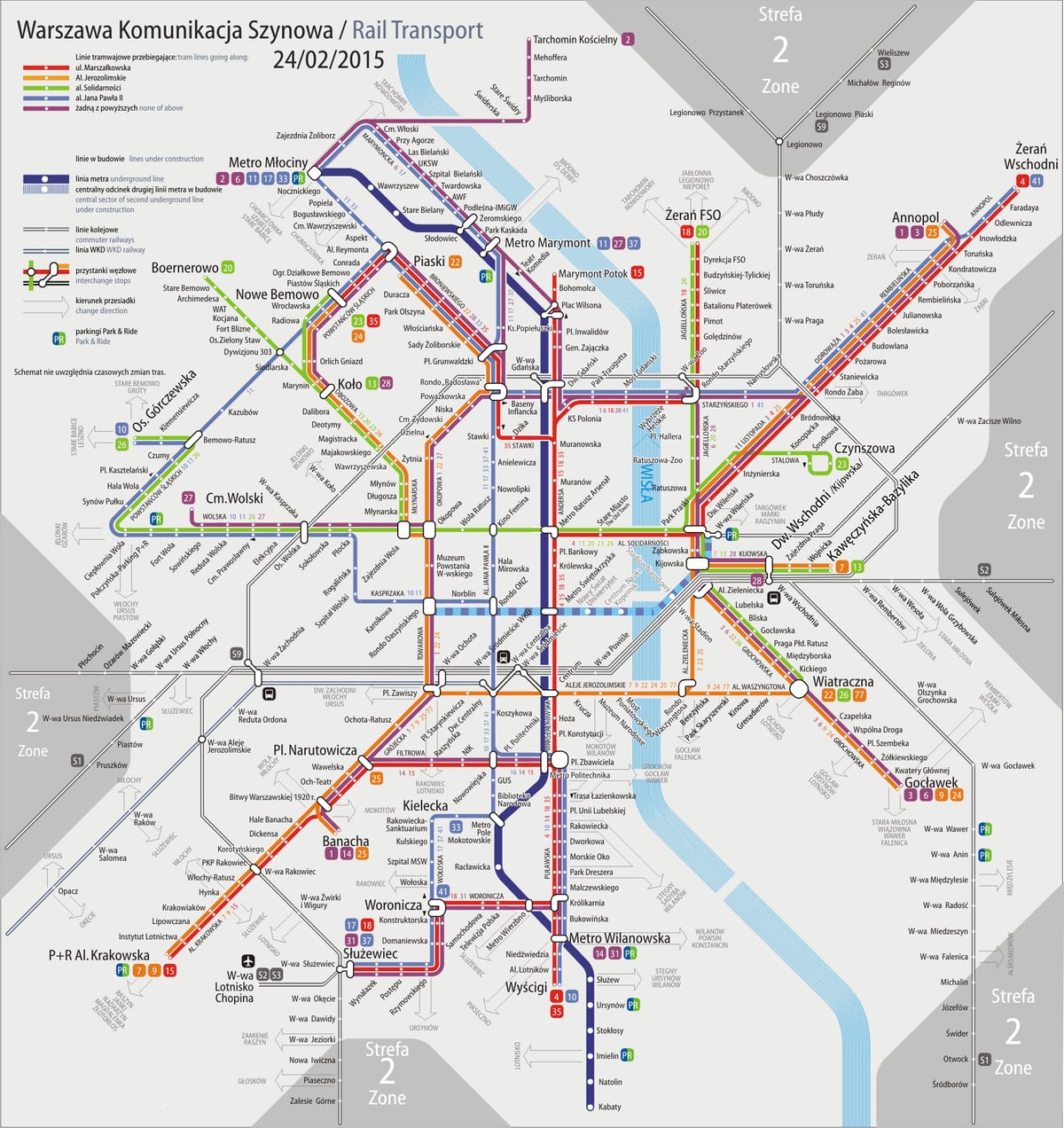 Mapa da rede de bondes de Varsóvia