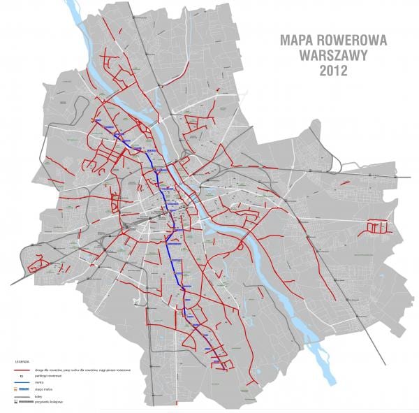 Rotas cicláveis, ciclovias e ciclofaixas de Varsóvia
