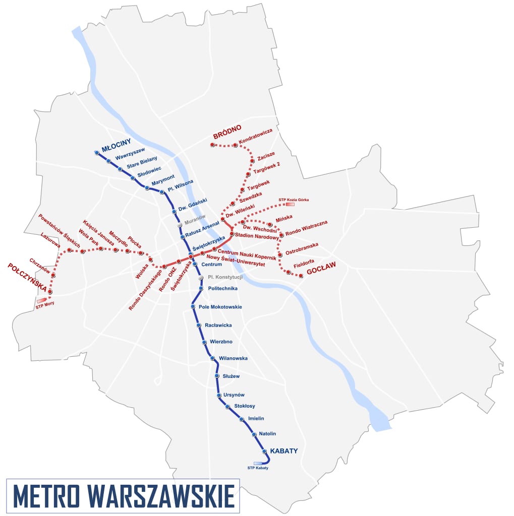 Mapa da rede de metrô de Varsóvia