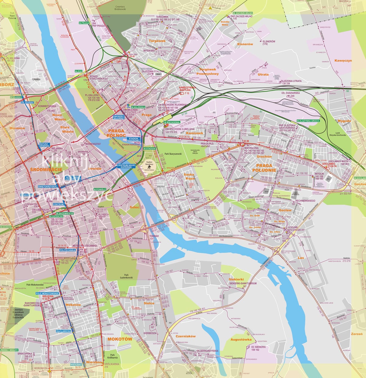 Mapa da rede de ônibus de Varsóvia